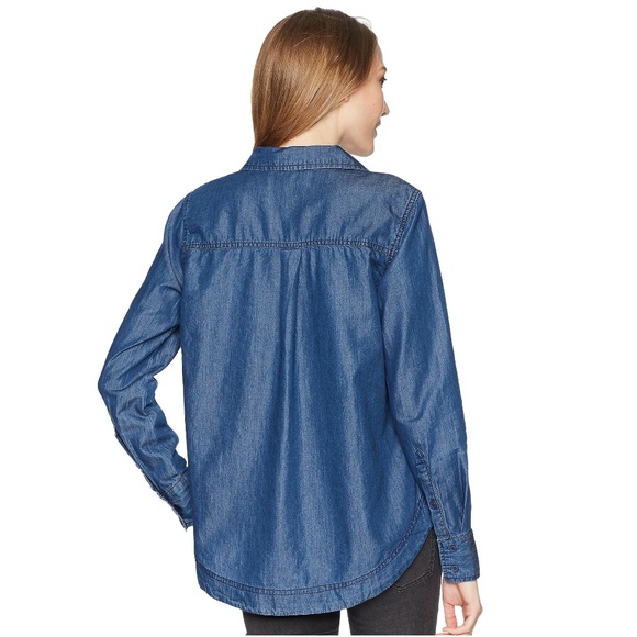 Denim Chambray Lace Up Top - Picture 3 of 6